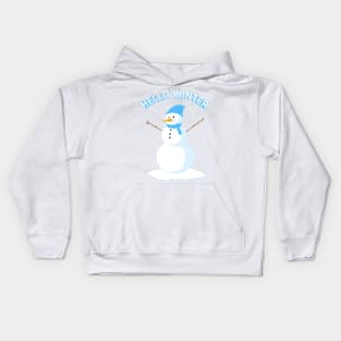 Hello winter with happy snowman Kids Hoodie